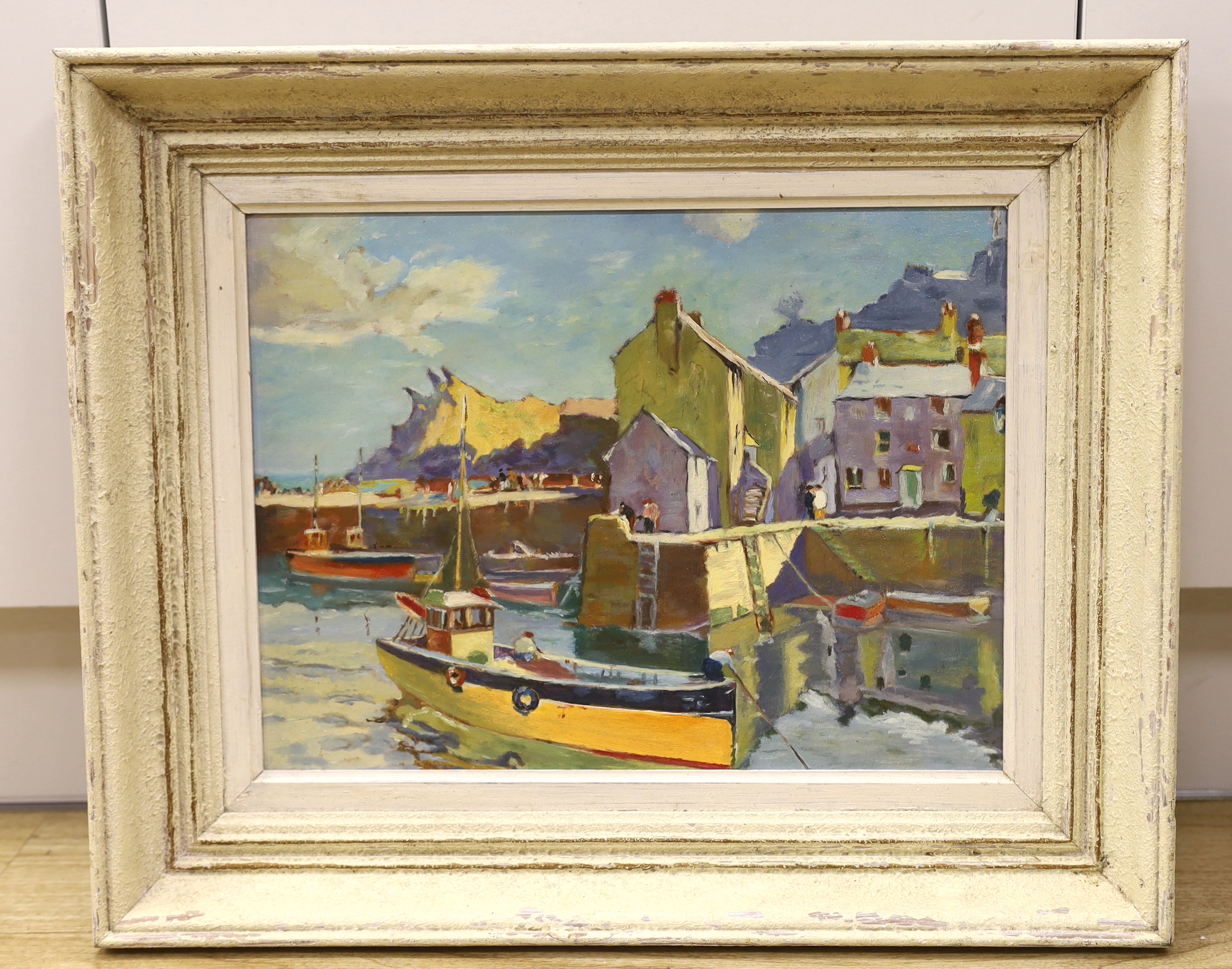 After Jack Merriott, oil on board, Penzance Harbour, 39 x 29cm
